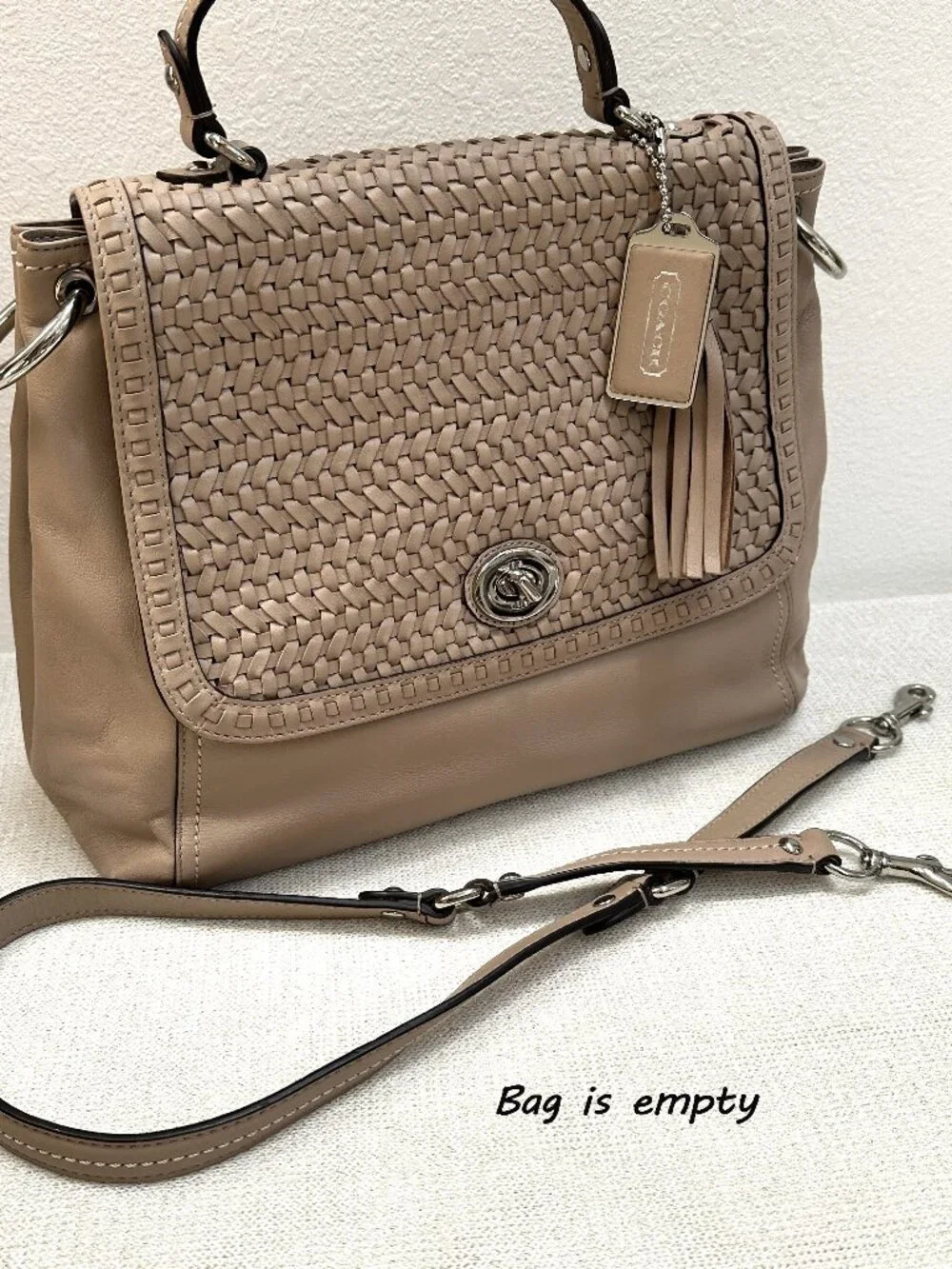 Coach Park Woven Leather Flap, style F23912 Tan Leather, satchel, NWOT - $548